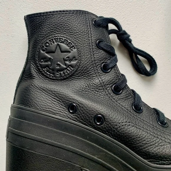 Converse | Chuck 70 De Luxe Heel Black Leather Platform Chunky Sz 7 A06145C - Picture 9 of 16